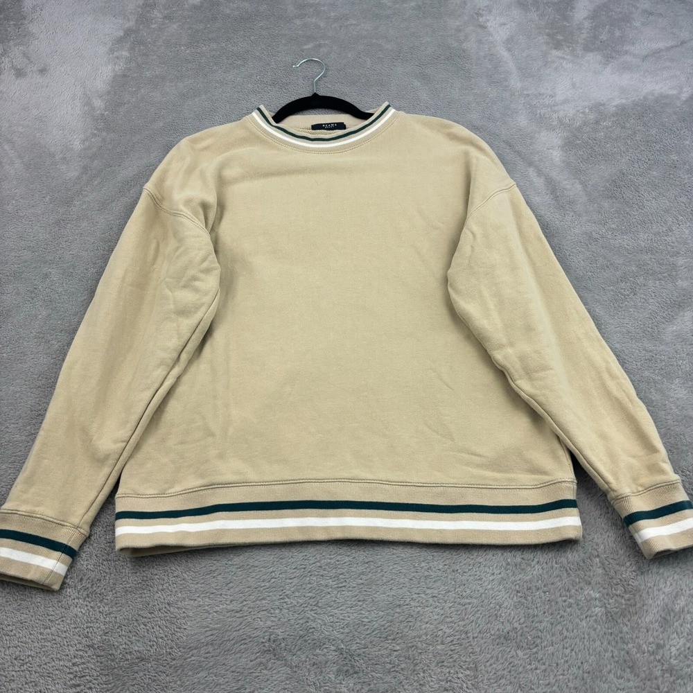 BEAMS HEART Rib Crew Neck Sweatshirt Mens‎ M Beige Striped Preppy Academia Caddy